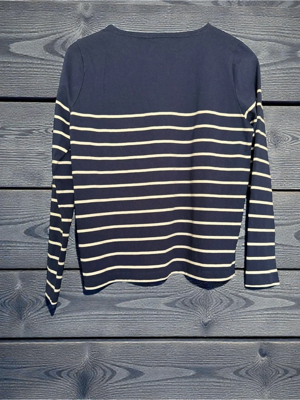 J. Crew Navy and Cream Striped Long Sleeve Top with Gold Buttons